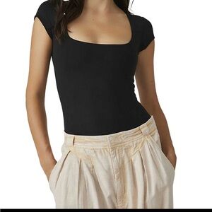 Free people black cap sleeve square neck body suit